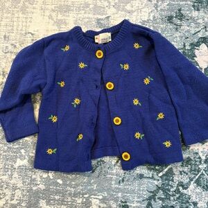 Vintage 90’s Baby Togs Blue Knit Sunflower Cardigan Sweater Size 24M